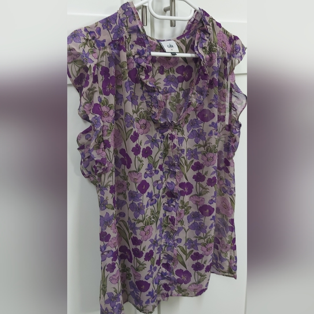 CAbi Trifle Purple Ruffled Blouse